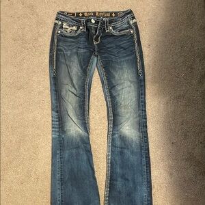 Rock Revival Blue Boot Cut Jeans with Vintage Fading